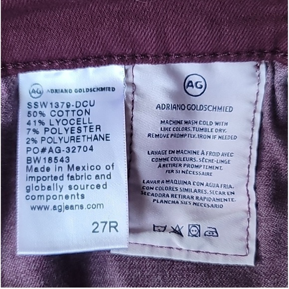 AG ADRIANO GOLDSCHMIED “The Farrah Skinny” Jeans in Burgundy Size 27R - Picture 10 of 10